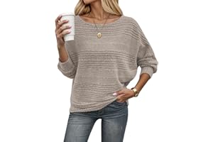 WNEEDU Maglioncino Donna Scollo a Barchetta Spalle Scoperte Maniche a Pipistrello Maglione Donna Invernale Largo Elegante Pullover