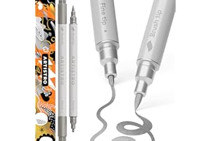 ARTISTRO Acrylic Paint Pens, Dual Tip, Acrylic Marker Pens for Fabric, Canvas, Rock, Glass, Wood, Paper, DIY, Kids and Adults 2 Silver (Brush + Fine 1 mm)