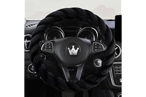 HighnessHwoo Luxuriöse Flauschige Winter Auto Lenkradbezüge für Damen, Weich, Warm, Plüsch, Niedlich, Auto Innenzubehör für Fahrzeug Limousine, rutschfest, Schwarz, Flauschig, Standardgröße(37–38cm)
