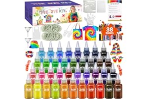ZPQAODI 38 Farben Batik-Kit zum Färben von Stoff und Kleidung, Tie Dye Kit kreative Bastelspiele,DIY Alles-in-Einem Batik-Set für Kinder und Erwachsene,mit Quetschflaschen,Gummibänder,Handschuhe usw