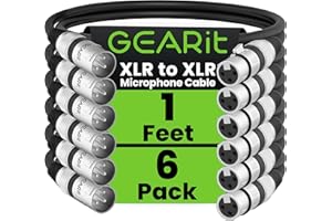 GearIT XLR Microphone Cable (1 Feet, 6 Pack) - Male to Female 3-Pin Balanced Shielded Cable for Mic Mixer, Recording Studio, Podcast - Black