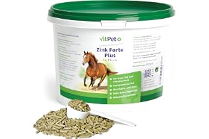 VitPet+ Zink Forte Plus | Högdoserad zink för hästar Plus koppar & selen | Med två zinkformar för långvarig absorption - för päls, hovar och immunförsvar - 1,8 kg