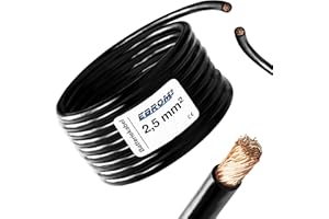 EBROM Cable de batería, cable de masa al metro, color negro (-) H07V-K 2,5/4/6/10/16/25/35/50 o 70 mm², cable de batería 99,9% cobre OFC, longitud: 1 metro, 2,5 mm², color negro