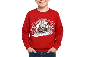 Glimnerize Maglione natalizio per bambini, con stampa di Babbo Natale, girocollo, unisex, 110-150