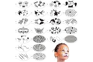 TEOGNEOT 24Pz Plantilla de Pinturas Cara para Niños Adulto, Plantilla de Pintura Facial Halloween Reutilizable