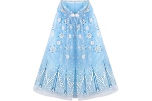 XEPST Princess Hooded Cape Blue Sparkling Snowflake Cape Princess Fancy Dress Accessories for Girls Carnival Party Cosplay Birthday Gift