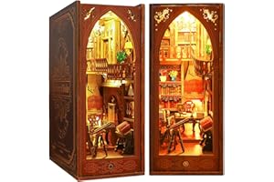 RONSTONE DIY Book Nook Kit : Puzzle 3D en Bois Bibliothèque avec Meubles et LED, Kit Maison de Poupée Miniature Décoration étagère, Mini Maison de Poupée Cadeau Créatif pour Adultes Adolescents