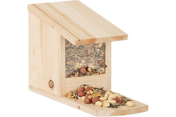 Relaxdays, nature Mangeoire écureuil bois nourriture animaux HxlxP: 17,5 x 12 x 25 cm résistant solide, 25x12x17,5 cm