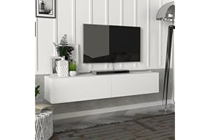 [en.casa] Mobile TV da Parete con 2 Ante a Ribalta Mensola Porta TV 135 x 31 x 25 cm Armadietto Pensile da Soggiorno Camera da Letto - Bianco