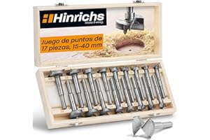 Hinrichs Juego de Fresas Para Madera y metal, 17 Piezas en Estuche - Brocas de 15 a 40 mm para Diferentes Trabajos