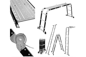 ‎DRABEST DRABEST - Gelenkleiter 4x3 Sprossen - mit Plattform, aus Aluminium und Stahl - Klappleiter, Aluleiter - Maximale Belastung bis 125 kg - Mehrzweckleiter, Ausziehleiter - 0,32 x 0,89 x 0,25 m