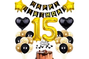 Cnrose 15. Geburtstag Dekoration,Schwarz Tortendeko Geburtstag 15 Jahre Junge,Party Deko Gold Schwarz,15 Geburtstag Junge Mädchen,Tortendeko 15. Geburtstag Mädchen,Geburtstagsdeko 15 Jahre Junge