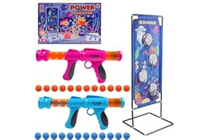 DigHealth Schaumball Pistole und Schießt Ziel，2 Teiliges Power Pistole Spielzeug mit Stehendem Schießziel, Rollenspielspielzeug für drinnen und draußen, mit Familie oder Freunden(Ozean)