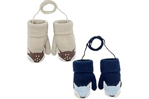 CATMEYE 2 Pares manoplas de bebé de invierno tejidas, diseño de zorro bonito, forro polar suave y esponjoso, guantes cálidos para niñas y niños, talla 0–3 años