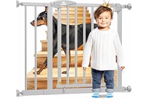 KIDIZ Schutzgitter für Treppen | Tür, Auto Close Kindertreppengitter ohne Bohren | 90° Stop, Absperr Türschutzgitter, schwenkbare Trennwand, Treppenschutzgitter, Klemmen, Grau, Breite: 88-94cm