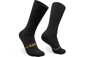 NORTEI Calcetines Ciclismo Altos Deportivos Hombre y Mujer - Calcetines Running Triatlón Senderismo Gimnasio Crossfit - Acolchados, Transpirables, Sin Costuras, Compresivos y Ligeros