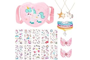 Hifot Licorne Sac a Main Enfants Fille Bijoux, Unicorn Petit Sac bandouliere Collier Bracelet Pinces à Cheveux kit Bijoux, Princesse Cadeaux Fête Déguisement Accessoire