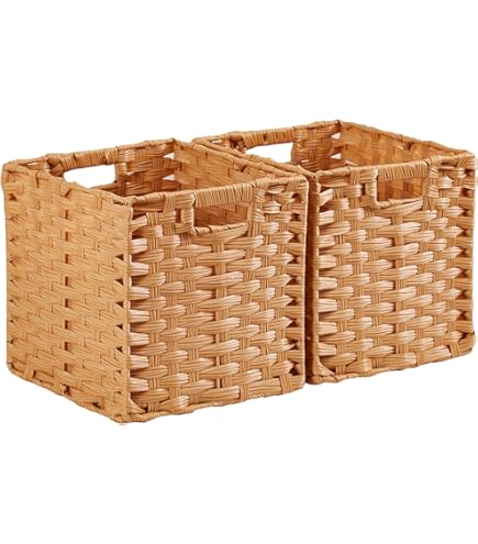 Aolawco Kallax Lot De 2 Panier Osier Rangement Pliables - 28 X 28 X 28 Cm - Panier Rangement Stable Avec Poignées De Transport Pour étagères, Garde-manger, Salle