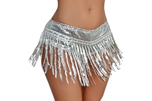 SEAUR Damen Tanzrock mit Shorts Latein Bauchtanz Fransen Rock Glitzer Pailletten Hüfttuch Tango Rumba Cha Cha Samba Ballsaal Tanzkleid