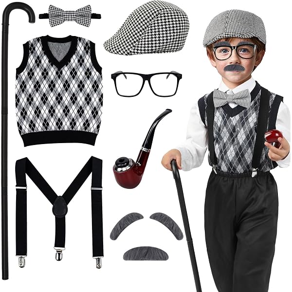 ReliBeauty Kids Old Man Costume – Grandpa Outfit For 100 Days Of School, Halloween, & Dress-Up Parties