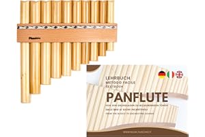 PLASCHKE INSTRUMENTS Plaschke Panflöte, Holzriemen Design, handgemacht mit Lehrbuch, 10 Rohre C-Dur