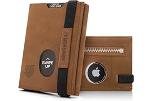 DODENSHA Airtag Portafoglio Uomo Piccolo Sottile | Porta Carte Credito | Portafoglio uomo Slim con Portamonete | Portafoglio con Blocco RFID | 2 Porta Banconote e 7 Fessure Carte e Slot ID | Brown