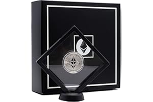 PYEF CRAFTS PF Moneta fisica Ethereum con supporto per esposizione rivestito color argento, pezzo da collezione con scatola esclusiva