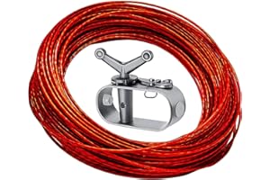 MEIJEEGU Aluminium hand tightening wire tool with 100 feet (30 metres) red plastic steel rope, suitable for tightening swimming pool covers, outdoor camping and other occasions that tighten the