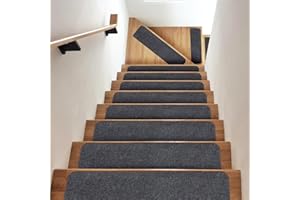 Hoquare 14pcs Carpet Stair Treads, Edging Non Slip Stair Mats, Step Runners Staircase Protection Cover, Washable Stair Carpet Treads for Kids, Elders, Pets (Black)