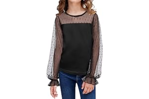 Arshiner Filles T-Shirt Mousseline Enfants Manche Lanternes Manches Longues Col Rond Élégant Mode Automne Hiver Tshirt pour Fille 3-12 Ans
