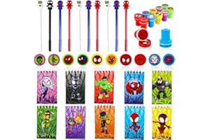 GXHONG 30Pcs Set di Bomboniere Spiderman, Cancelleria Spiderman per Bambini, 10 Mini Taccuini, 10 Penne Gel Cartoon e 10 Timbri Spiderman, Premi Scolastici, Regalo di Compleanno per Bambini