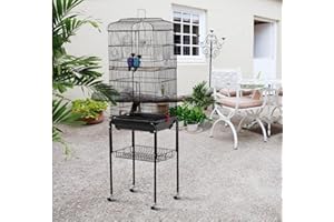 RELOVE Aviary Bird Parrot Inseparable Cockatiel with Hinged Roof Hanging Metal with Trolley Aviary for Birds