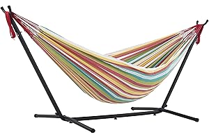 Vivere UHSDO8-26 Double Cotton Hammock with Space-Saving Steel Stand Including Carrying Bag, Salsa