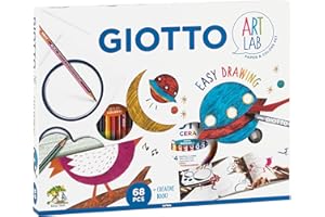 GIOTTO Art Lab: Kit Creativo per Disegno - Album Kids, 12 Pastelli Stilnovo Bicolor, 24 Pastelli a Cera, Maschera Grafica 'Cerchi', Raschietto