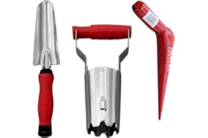 TABOR TOOLS D123E, 3-Piece Bulb Planting Garden Tool Set: Includes 1 Bulb Planter with Depth Markers and Automatic Soil Release Mechanism + 1 Metal Planting Dibber + 1 Hand Trowel Transplanter