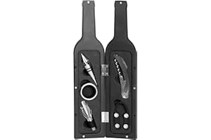 Grinscard Weinöffner Set 5 TLG. - Weinflaschen Design, Schwarz - Wein Zubehör mit Folienschneider | Korkenzieher | Ausgießer | Tropfring | Edelstahlkorken