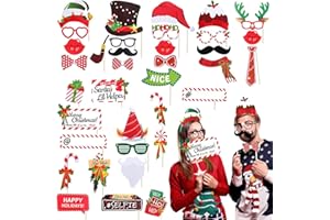 SKYSTUFF Christmas Photo Booth Props Kit 38PCS Writing Blessings Christmas Themed Props, with Bamboo Sticks and Double-sided Adhesive Selfie Props, Self-assembly for DIY Xmas Party Photo Decorations