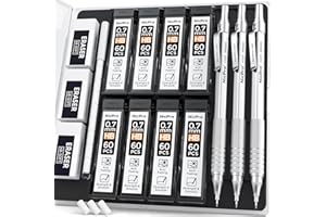 Nicpro 0.7 Metal Mechanical Pencil Set with Case, 3PCS MP1000 0.7mm Artist Lead Pencil With 8 Tube HB Refills, 3 Erasers, 9 Eraser Refill For Architect Art Drafting Drawing Engineering, Sketching