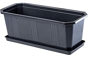 KADAX Jardinière 40 cm Anthracite – Jardinière avec Soucoupe – Pot de Fleurs rectangulaire en Plastique – Pot de Fleurs pour intérieur et extérieur – Balcon et terrasse