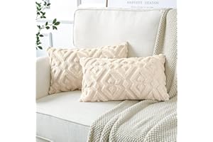 Artscope Pack of 2 Soft Plush Short Wool Velvet Decorative Cushion Covers Luxury Style Throw Pillow Covers European Pillow Shell for Sofa Bedroom Diamond Shape Cream Beige, 30x50cm