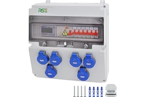 RSE Distribuidor de flujo de construcción, totalmente cableado, 230 V, con enchufe con contador, IP65, 10. 6x 230V con LS + FI + contador 3P