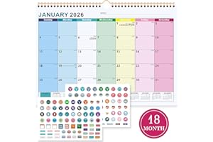 Benjia Desk Calendar 2026 academic year to 2027, January 2026 to June 2027, 18 Months Large Desktop Wall Calendar With Copper Coil, Planner Stickers (A4, Colorful)