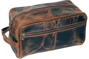 JAALD Męska oryginalna kosmetyczka ze skóry bawolej Wodoodporny zestaw Dopp Torby do golenia i pielęgnacji Prezent podróżny Mężczyźni Kobiety Zapinana na zamek wiszący makijaż Kosmetyczka łazienkowa