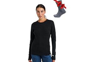 Merino.tech Merino Shirt Damen Langarm - Premium 100% Merino Unterwäsche Damen Langarmshirt, Sportunterhemden + Wollsocken
