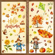 Herbst-Fensteraufkleber Set – Aquarell-Design Mit Vogelscheuche, Kürbis & Ahornblättern, Statisch, Wiederverwendbar