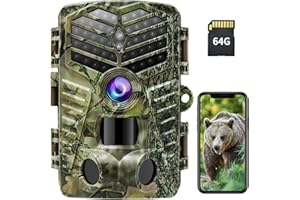 XTU Camera de Chasse Connectée Telephone 2.7K 48MP HD Camera Chasse,WiFi Camera Infrarouge Vision Nocturne Animaux Caméra Piege Photographique,Temps d'activation 0,2 s,120°/IP66, avec Carte 64GB