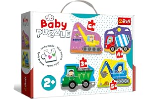 Trefl - Puzzle Baby Classic Pojazdy na Budowie, od 2 do 5 Elementów, 2+ | Puzzle dla Maluchów, 4 Duże Układanki, Kształtowe dla Najmłodszych, Bohaterowie Bajek, Wysoka Jakość