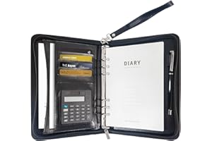 ‎GRADUATIONMALL GraduationMall A5 Schreibmappe mit Ringbuch Reißverschluss Portfolio Klemmbrett Business Mappe Dokumentenmappe Organizer Schwarz