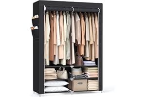 ‎SONGMICS SONGMICS Stoffschrank, Kleiderschrank, 45 x 127 x 176 cm, 2 Hängefächer, mit Ablagen, 4 Seitentaschen, viel Platz, für Schlafzimmer, Wohnzimmer, schwarz RYG008B02
