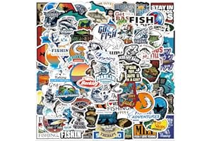 FOCRI 100Pcs pegatinas de pesca, Go Fishing Club Pegatinas Packs, vinilo impermeable al aire libre Catch Fish Adventure Calcomanías para ordenadores portátiles, regalos para niños, adolescentes, adultos